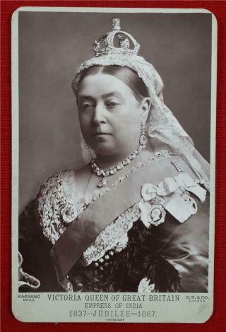 Rare Cabinet Card Photograph Queen Victoria 1887 Golden Jubilee.  Bassano.  Vgc.