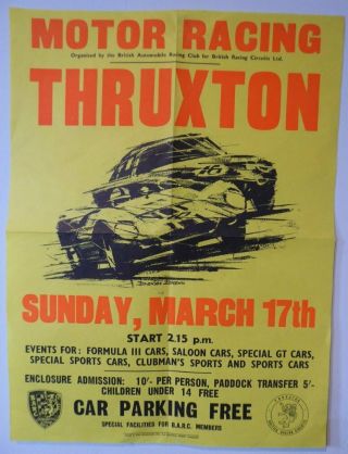 Rare 60s Thruxton Motor Racing Poster Dexter Brown Art Ferrari Lotus Formula 1 3