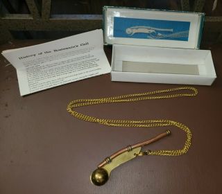 Old Vtg Brass Copper Whistle With Chain Nautical Bosun Ship Boat Dog Training