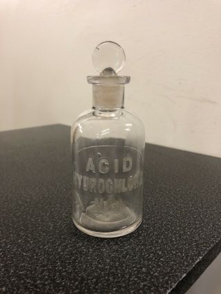 Vintage Apothecary Acid Hydrochloric Hcl Bottle W/ Glass Stopper Mbw Usa