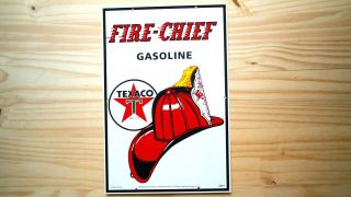 Vintage Fire Chief Texaco Gasoline Porcelain Sign Gas Oil Service Station Rare