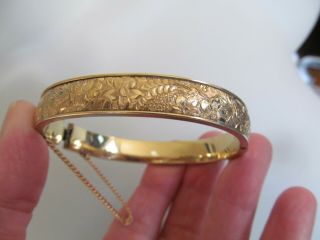 Antique F.  M.  Co.  Finberg Manufacturing Gold Filled Etched Floral Bangle Bracelet