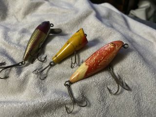 3 Vintage Old Wooden Fishing Lures Goes To High Bidder