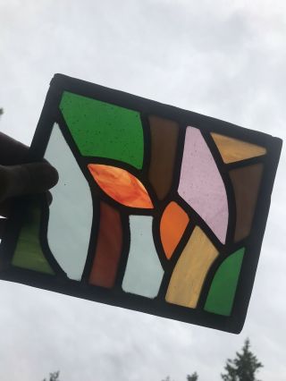 Small Stained Glass Window Art Hanging Metal Frame 8.  5”x7” Panel Sun Catcher
