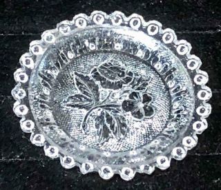 Antique Clear Lacy Glass Cup Plate,  " Rose,  Pansy ",  Lr 148,  Midwest,  C.  1840
