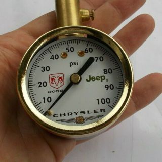 Rare Vintage Brass Tire Gauge With Dial Chrysler Dodge Jeep Advertising Car Auto