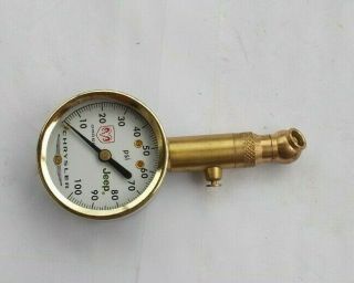 RARE Vintage Brass Tire Gauge With Dial Chrysler Dodge Jeep Advertising Car Auto 2