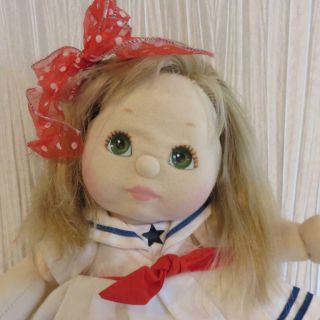 Vintage 1985 Mattel My Child Baby Doll With Blond Hair And Green Eyes
