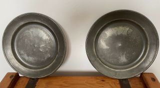 2 X Rare Antique 18th C Georgian English Pewter Plates Plate London Touch Marks