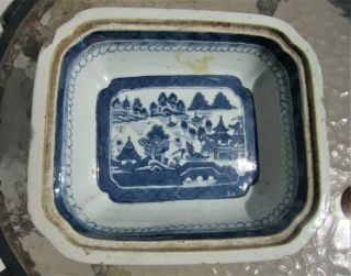 Antique Chinese Export Large Blue & White Octagonal Porcelain Bowl