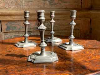 Rare Set Of Four 18th Or 19th Century Pewter Candlesticks Stamped " Monmouth "