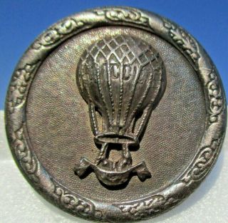 Old French Button " Hot Air Balloon " Great Detail Vintage Antique Metal Picture
