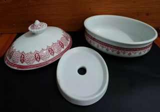 Antique Ironstone 3 Piece Covered Soap Dish Oval Pink & White T F & S Florida