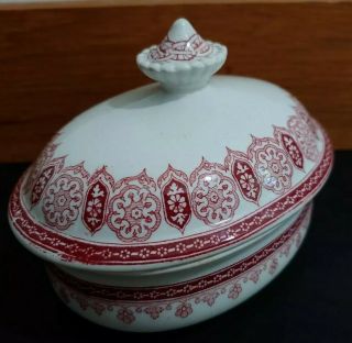 ANTIQUE Ironstone 3 PIECE COVERED SOAP DISH OVAL Pink & White T F & S FLORIDA 2