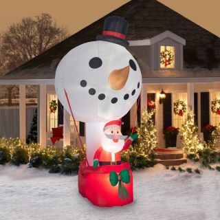 Rare Giant 12 Ft Tall Snowman Hot Air Balloon Ride Santa Inflatable Gemmy