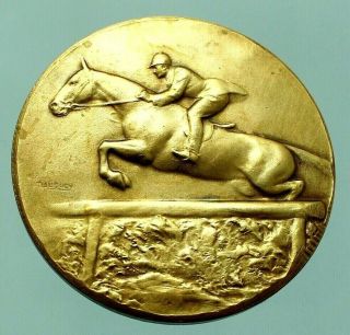 Antique Bronze Equestrian Horse Jumping Art Medal By A.  Mauquoy 1880 - 1954