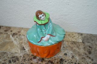 Vintage Hand Painted Lady Jewelry Ring Trinket Box Figurine Victorian