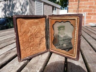 Rare Antique 19th Century Early Ambrotype Photograph On Glass Plate In Case.