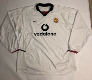 Nike Manchester United 2002 2003 Long Sleeve Jersey Vodafone White Rare Men 