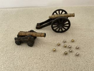 Antique Vintage Miniature Cast Iron Toy Cannons With Cannon Balls