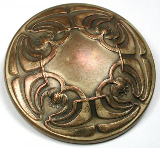 Lg Sz Antique Brass Button 4 Art Nouveau Flowers Design 1 & 3/4 "