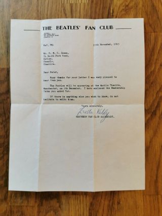 Official Beatles Fan Club Letter Typed And Signed By Fred Kelly Very Rare 1965.