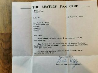 Official Beatles fan club letter typed and signed by Fred Kelly very rare 1965. 2