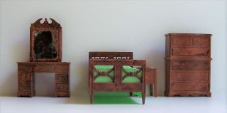 Vintage Renwal Plastic Doll House Furniture Mahogany Brown Bed/dresser/vanity