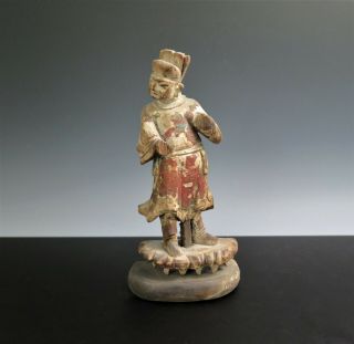 Antique Chinese Polychrome Carved Wood Official Figure