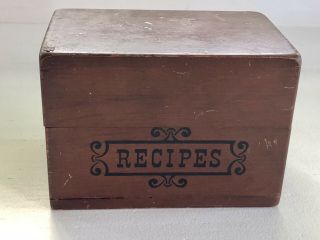 Antique Wood Recipe Box For 3x5 Cards Vintage Wooden Rustic Farm Kitchen Display