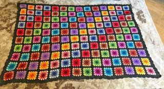 Black Colorful Crochet Afghan/throw/bedspread Granny Squares 70 " X 50 "
