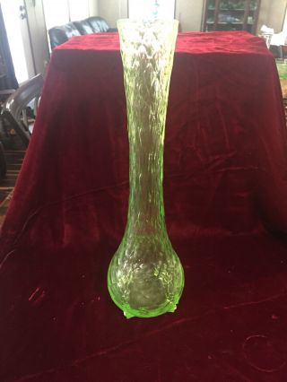 1 Vaseline Uranium Depression Glass Vase - Hand Blown Honeycomb Pattern