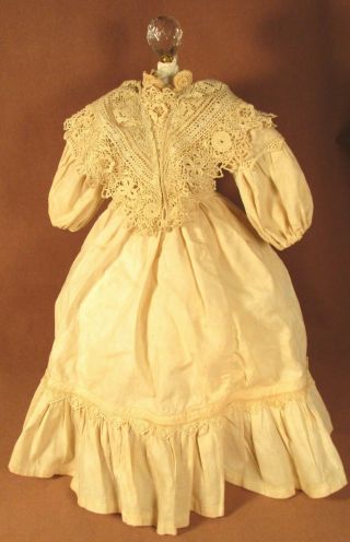 Vintage Doll Dress For 16 " - 17 " Bisque Doll - Ecru Cotton W/irish Lace