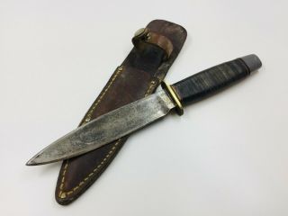 Rare? Vintage Marbles Gladstone Mi Usa Fixed Blade Knife Leather Handle 9.  5 "