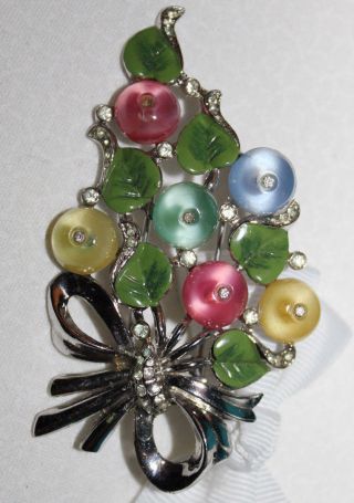 Rare Coro Signed Shoe Button Fur Clip With Enamel And Rhinestones 3 1/4 Inch - Wow