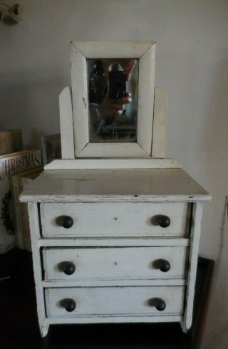 Vintage Antique Wood 3 Drawer Doll Dresser With Paint