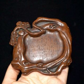 Collectable China Old Boxwood Hand - Carved Plum Blossom Delicate Unique Inkstone