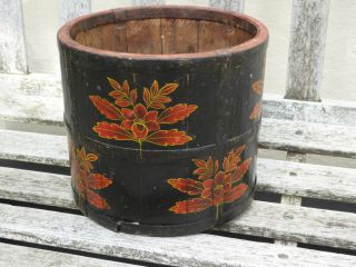 Antique Coopered Barrel Planter With Metal Strapping