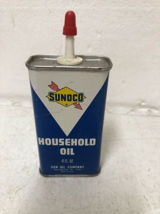 Rare Vintage Sunoco Household Oil Advertising Tin Can Handy Oiler