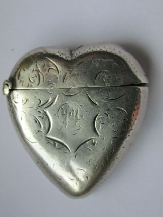 Sterling Silver Heart Shaped Vesta.  Birmingham 1899 Albert Sydenham