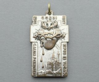 Sacred Heart.  Montmartre 1935.  Antique Religious Pendant.  French Large Medal.