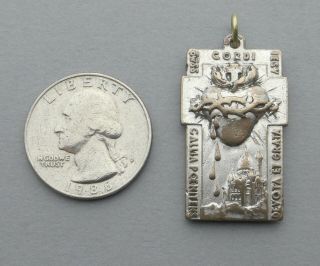 Sacred Heart.  Montmartre 1935.  Antique Religious Pendant.  French Large Medal. 2