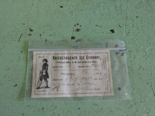 Antique 1898 Knickerbocker Ice Co.  Girard College Philadelphia,  Pa.  Receipt