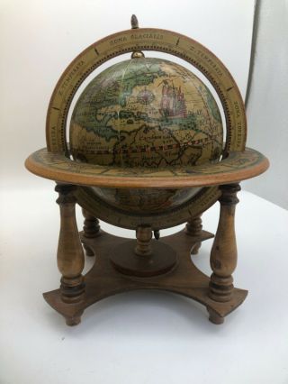 8.  5 " Vintage Rotating Desk Top Made In Italy Old World Globe W/zodiac - Time Zone