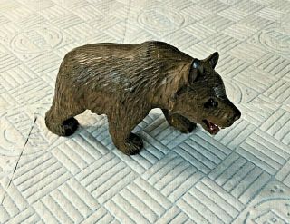 Antique 19thc Black Forest Brienz Hand Carved Walking Bear With Glass Eyes