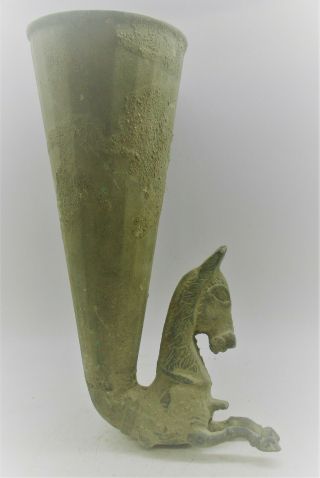 Circa 500bce Ancient Persian Bronze Rhyton Vessel With Beast Head Rare