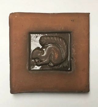 1976 Mercer Moravian Pottery & Tile Red Ware Squirrel 4x4 Art Tile