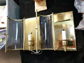 2 Vintage Brass and Glass Wired Lighted Wall Sconces Fixtures 5 - 1/2 
