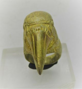 Vintage Near Eastern Gold Gilded Ring With Raven Head Bezel