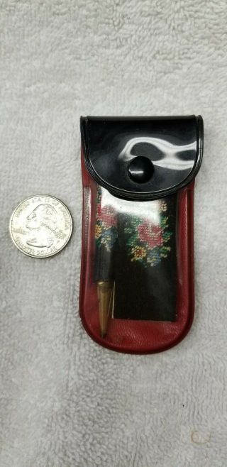 Antique Miniature Needle Point Memo Pad Pencil W Case W Germany Gobelin